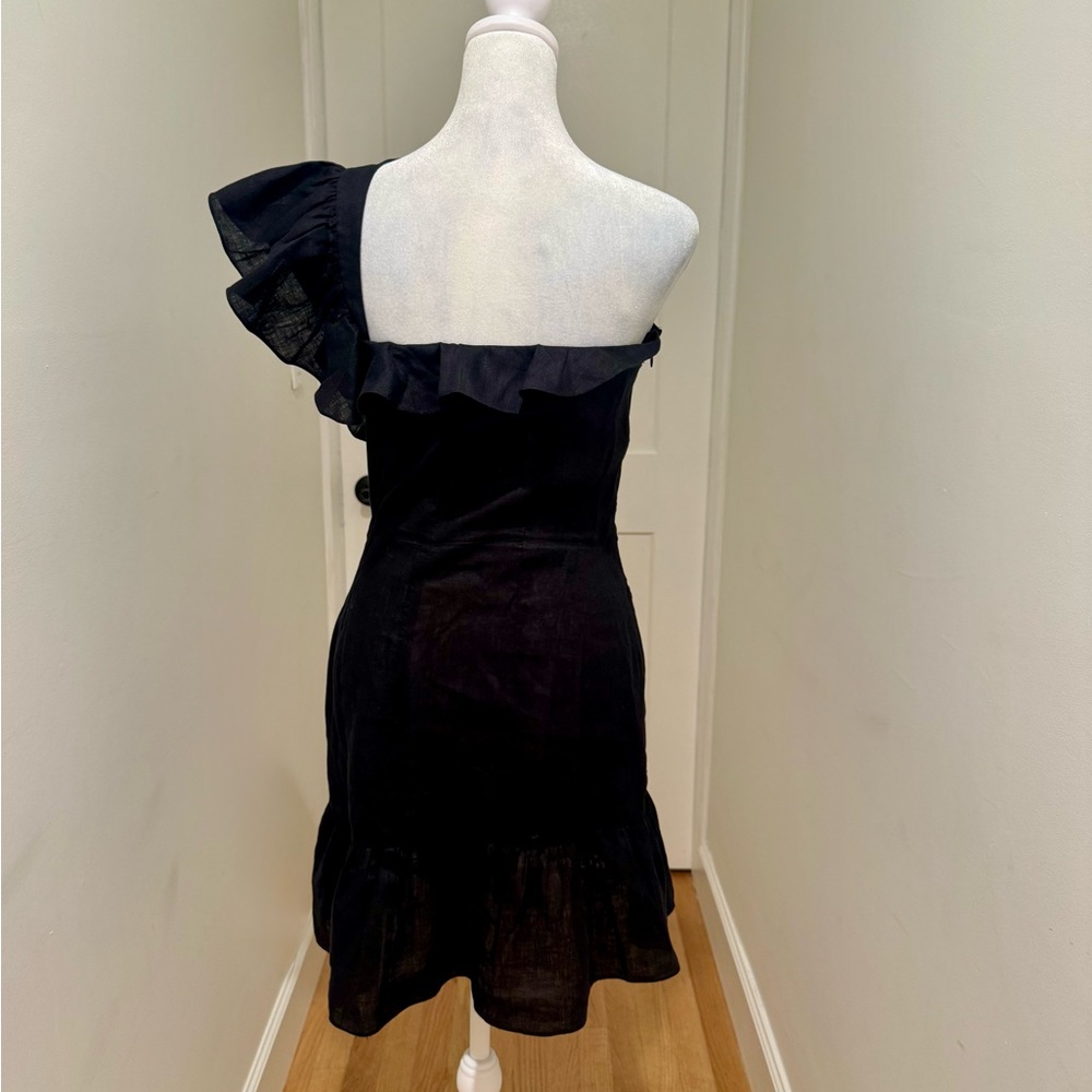 One-Shoulder Black Ruffled Mini Dress - Picture 3 of 5